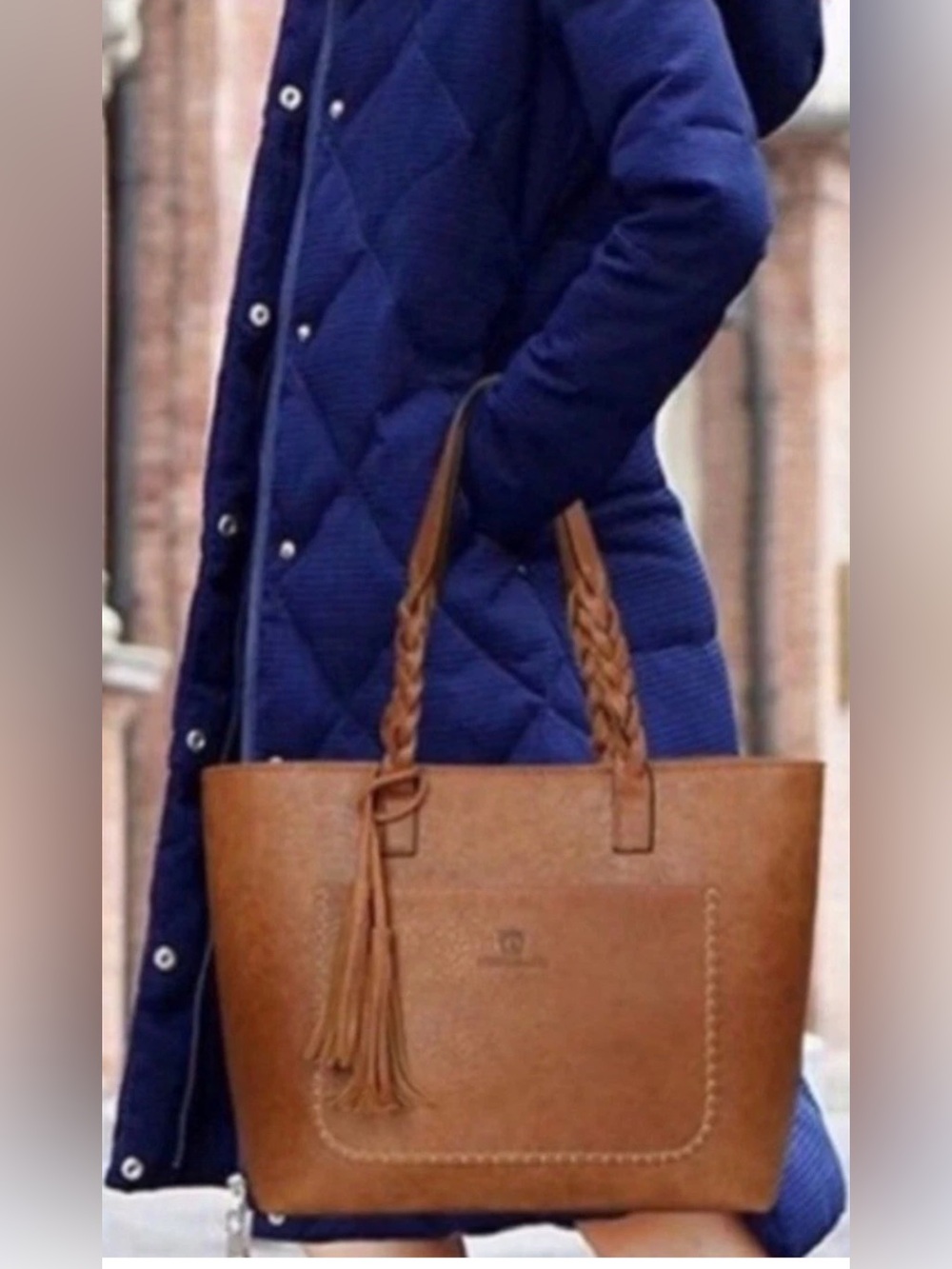 Classic Brown Tote with Braided Handles